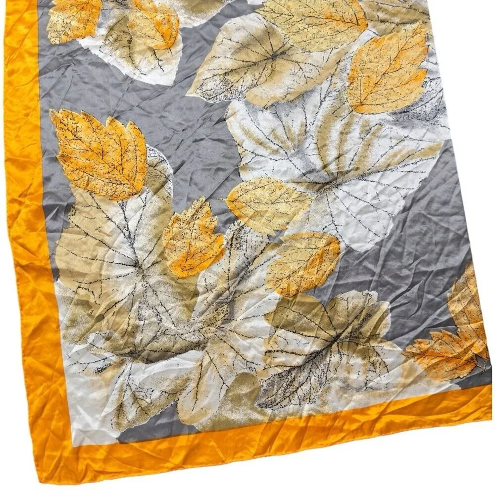 Vintage Fashion Scarf 100% Silk Orange Fall Autumn Leaves Japan Neck Head Wrap‎